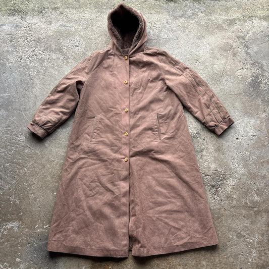 Brown 90s vintage hooded suede trench coat
