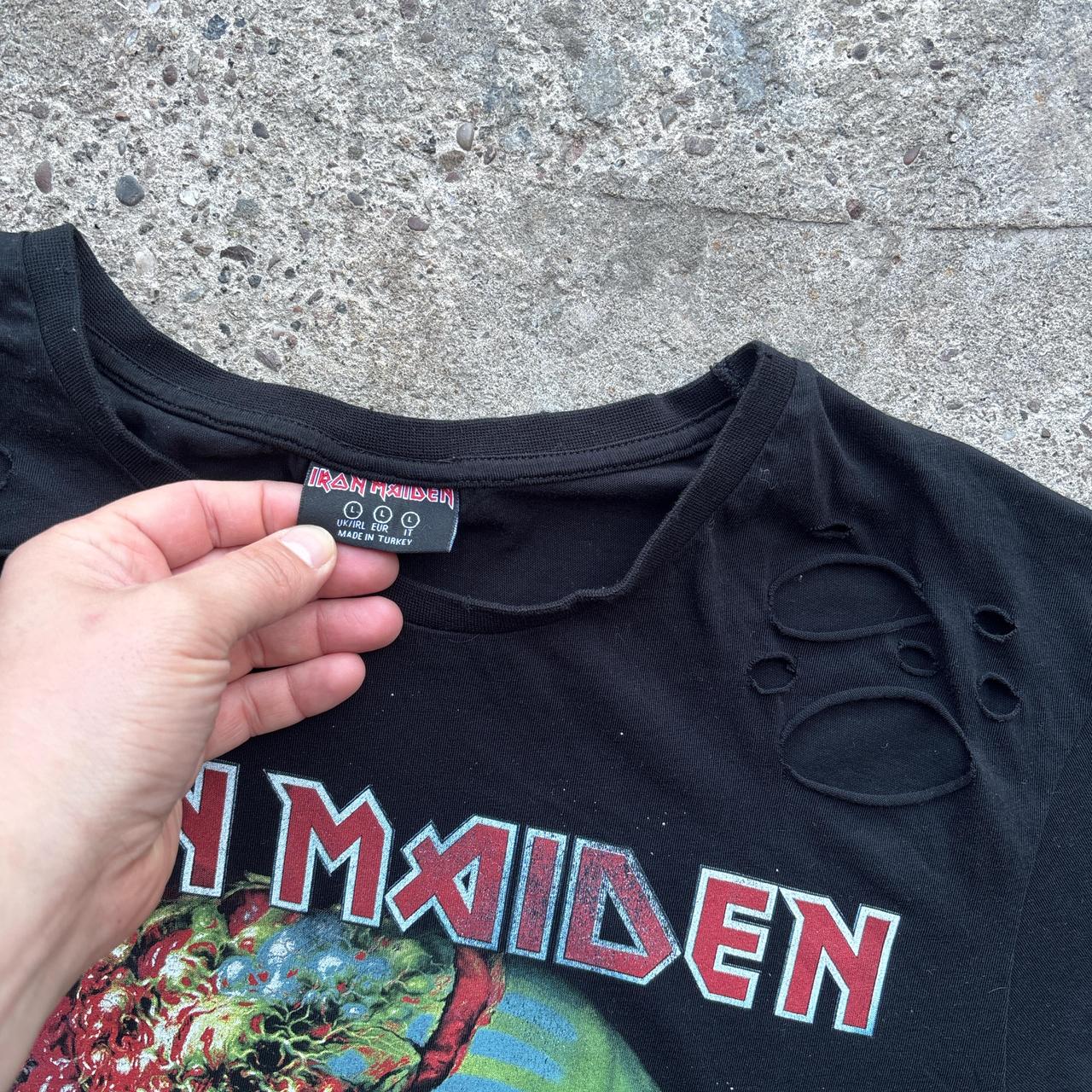 Black Iron Maiden graphic tee with custom holes
