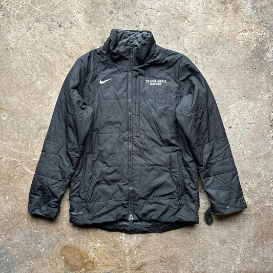 Black Nike puffer jacket with Transylvania Soccer embroidered logo