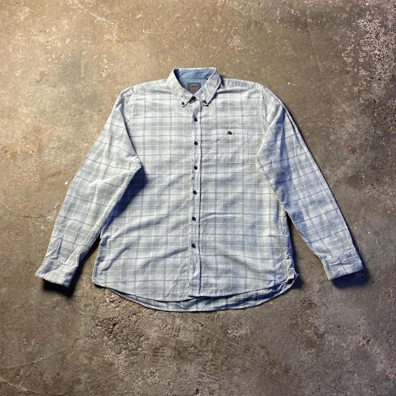 Grey & White Plaid Corduroy Long Sleeve Shirt - XL