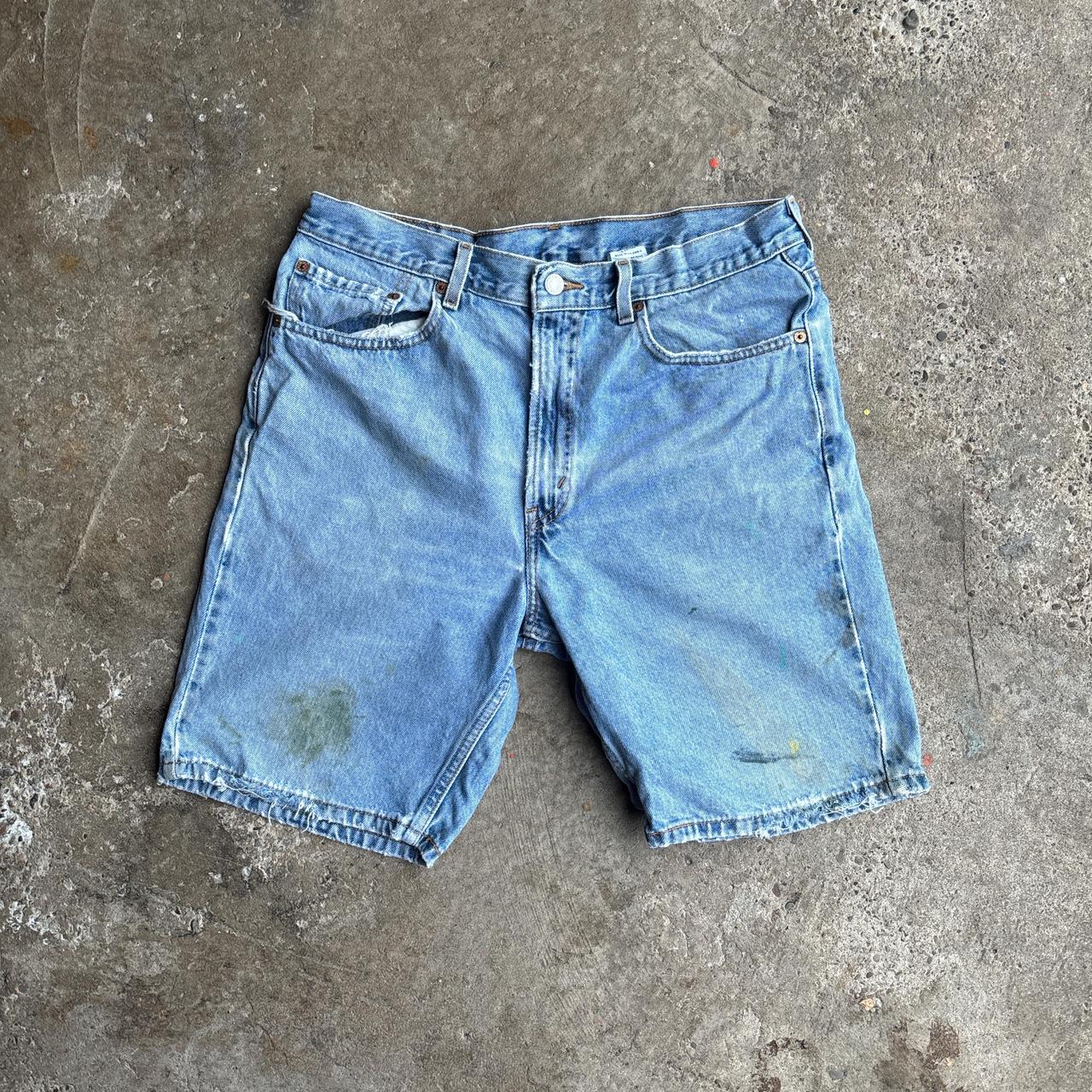Light Blue Denim Paint Splattered Levi Jean Shorts