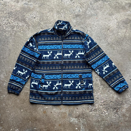 Navy crazy fleece with reindeer pattern