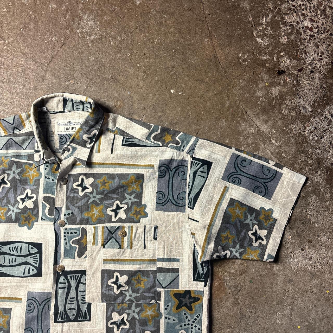 Vintage Cream Patterned Short Sleeve Shirt - L