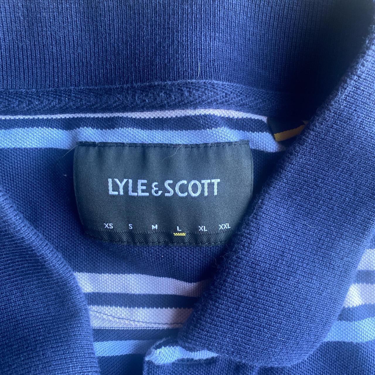 Navy Striped Lyle & Scott Polo Shirt - L