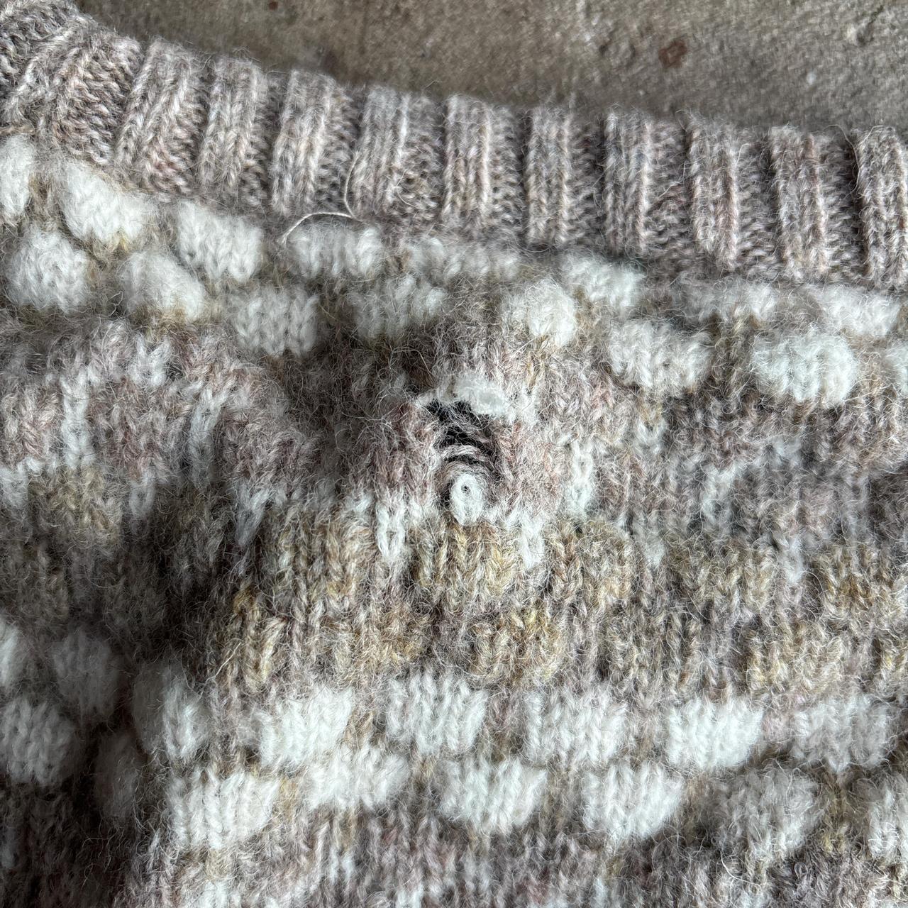 Cream & Tan Vintage Wool Knit Sweater - L