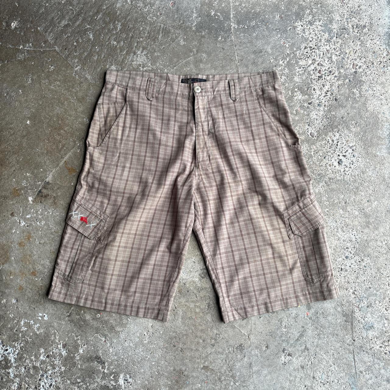 Brown Checkered Quiksilver Y2K Cargo Shorts