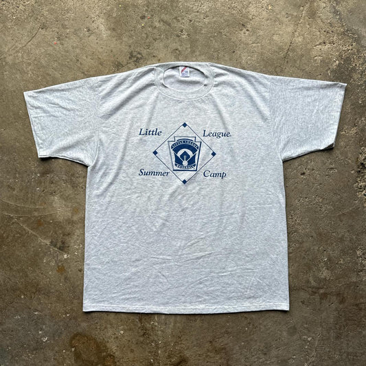 Grey graphic tee with ‘Little League Summer Camp’ print