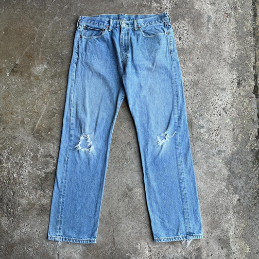 Levi's 505 distressed blue denim jeans