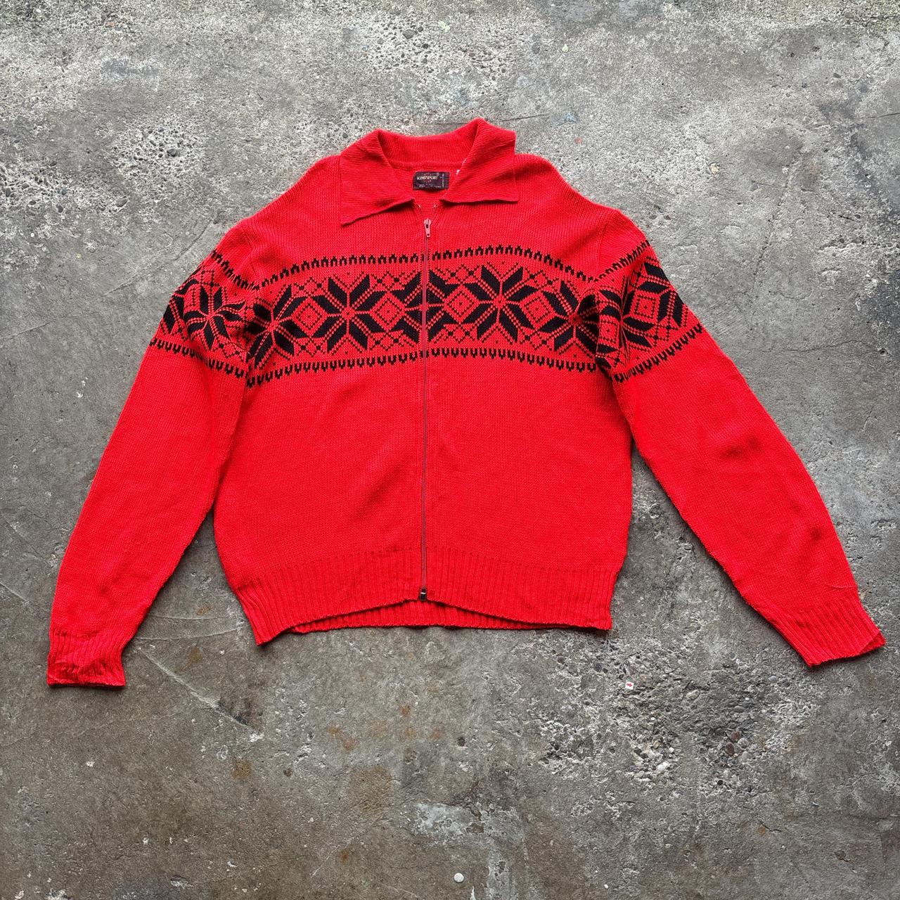 Red and black Kingsport knitted, collared zip-up fleece