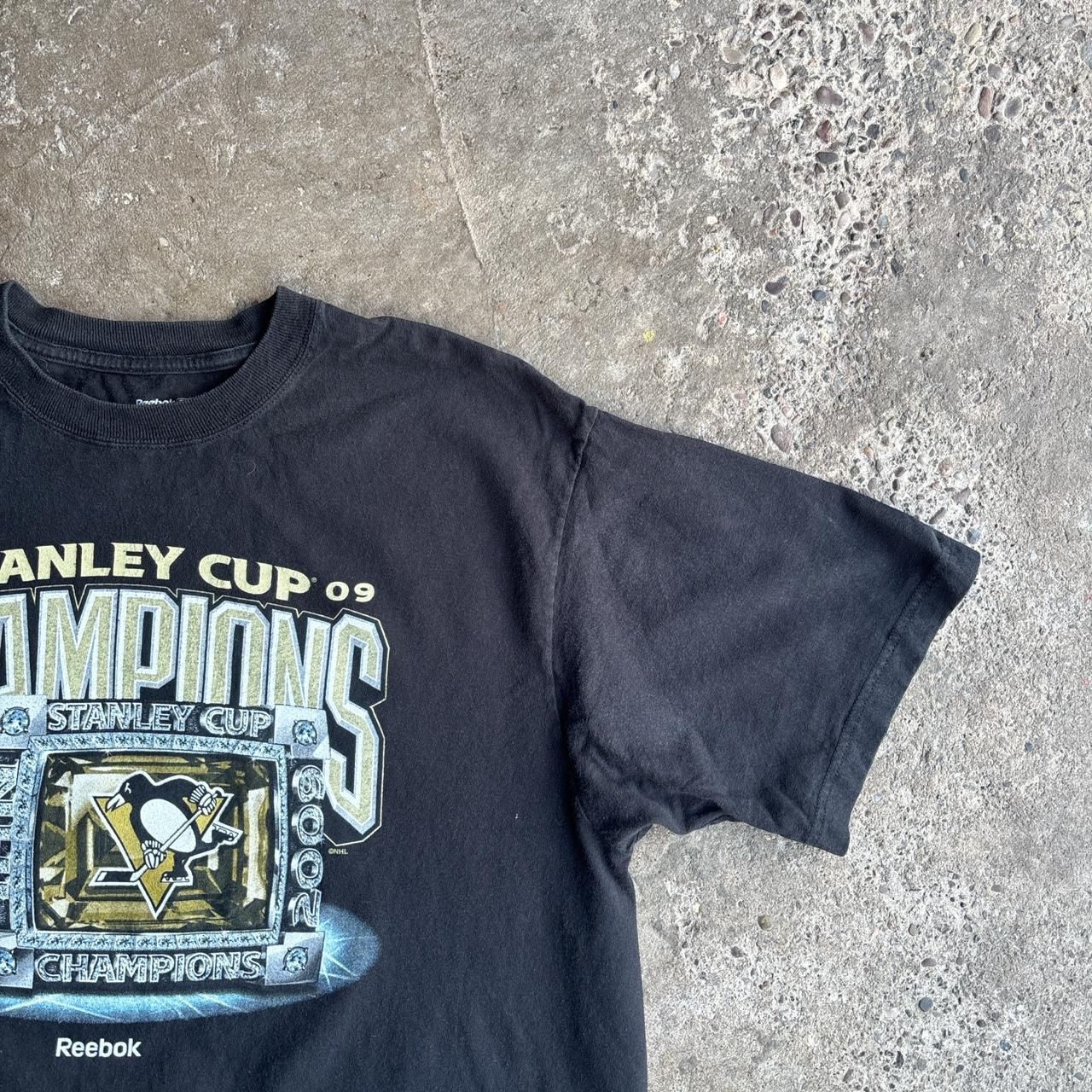 Vintage 2009 Pittsburgh Penguins Stanley Cup NHL Black Reebok T-Shirt
