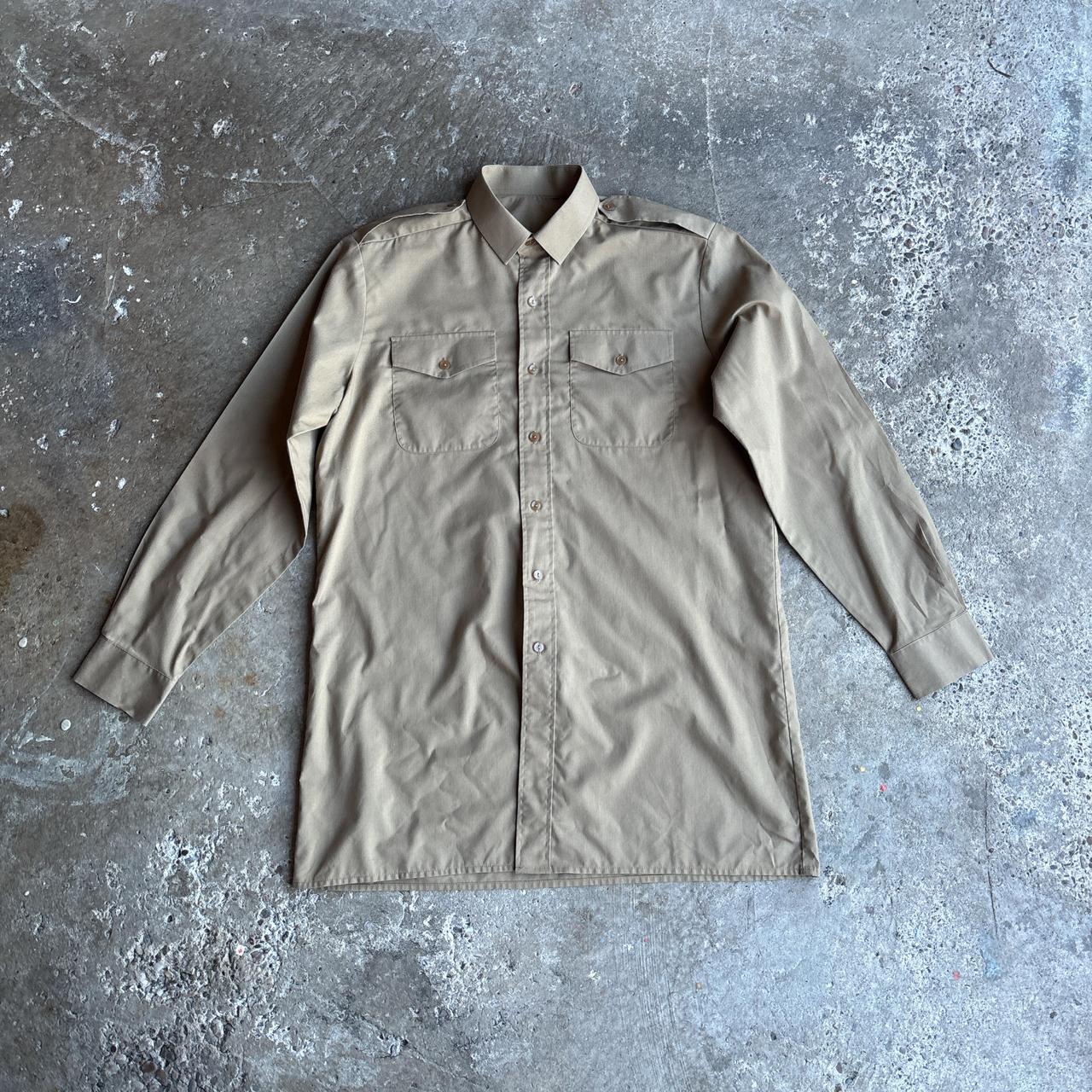 Vintage Tan Military Style Long-Sleeve Shirt