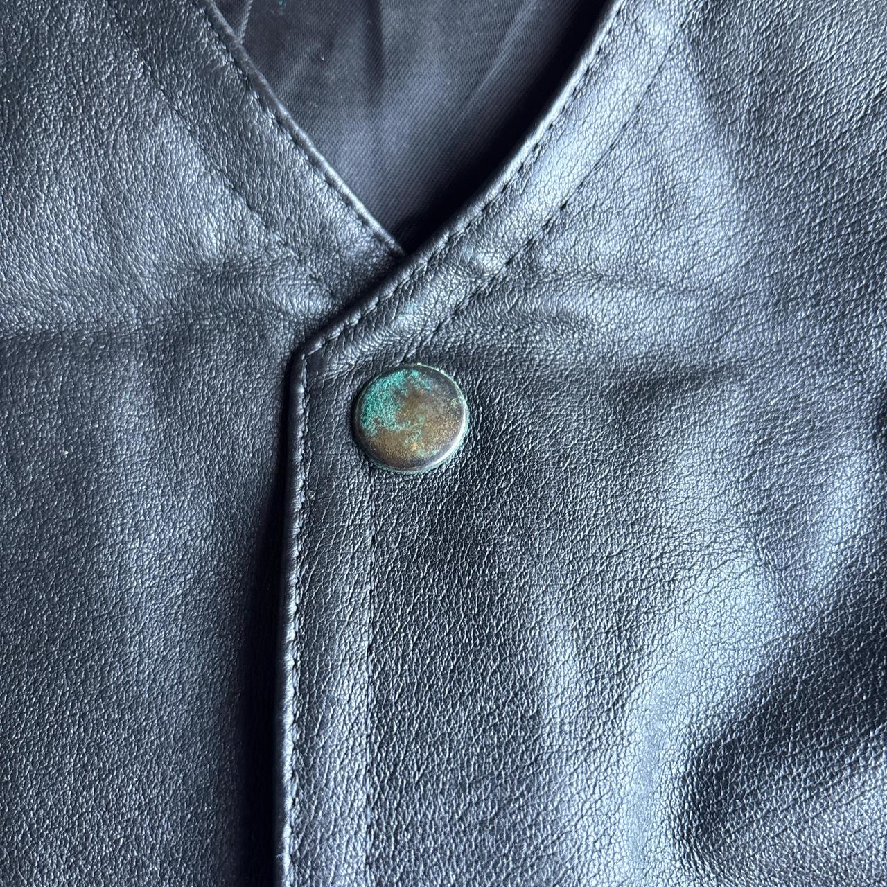 Vintage Black Leather Button Up Vest - M