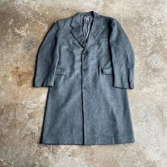 Vintage Grey Wool Long Overcoat - XL