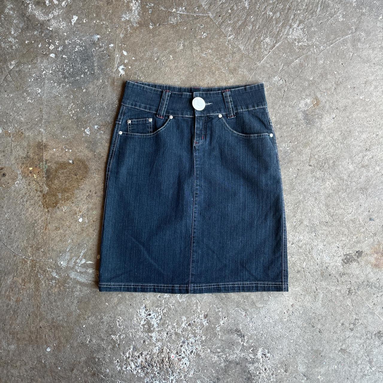 Dark Blue Textured Denim Skirt