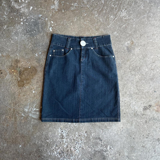 Dark Blue Textured Denim Skirt