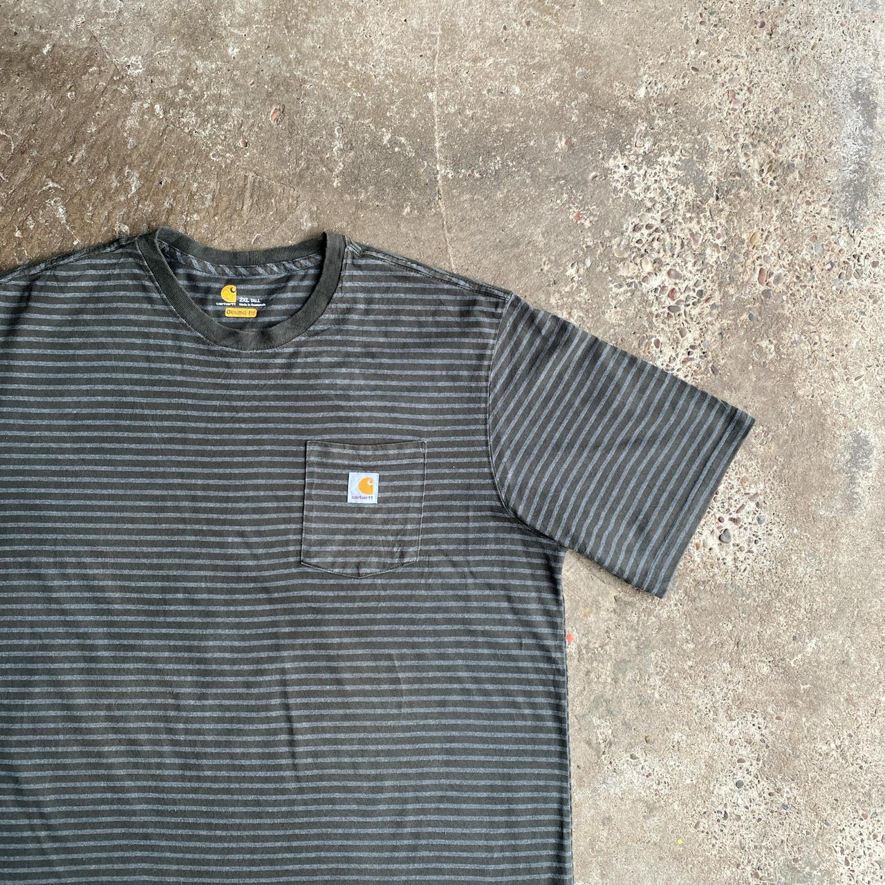 Khaki Green & Grey Striped Carhartt T-Shirt - 2XL (tall)