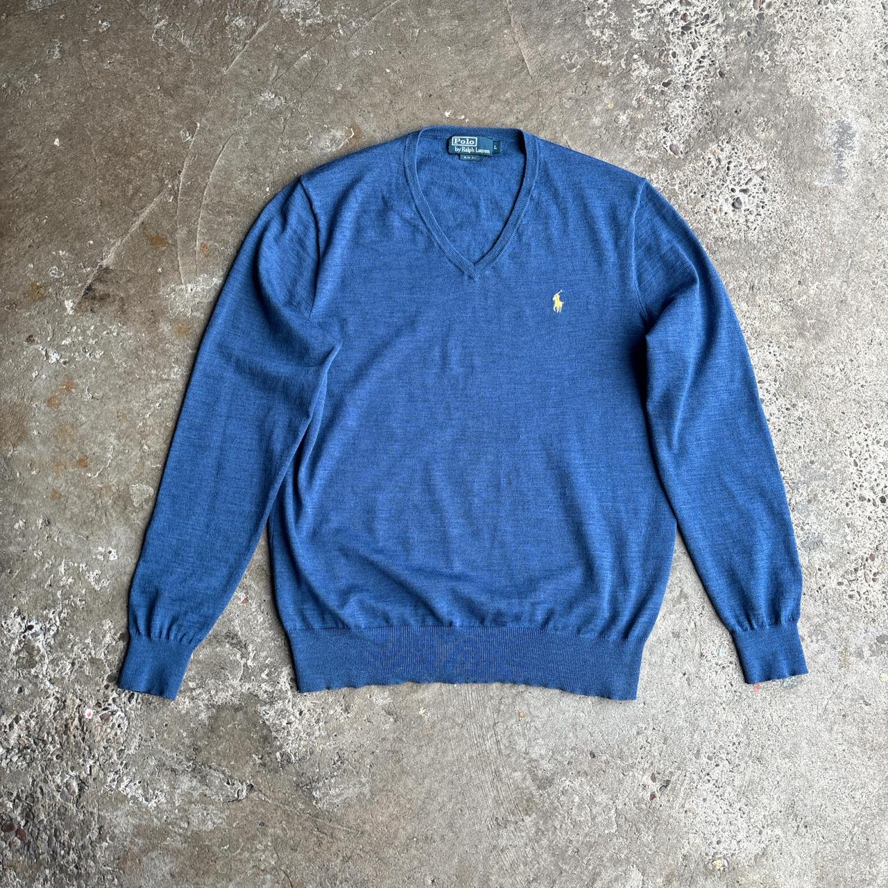 Blue Polo Ralph Lauren Merino Wool V-Neck Jumper - L