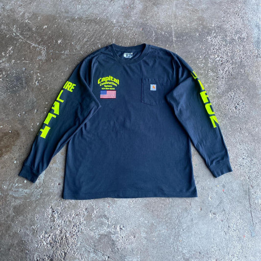 Navy Carhartt Graphic Pocket Long Sleeve T-Shirt - L