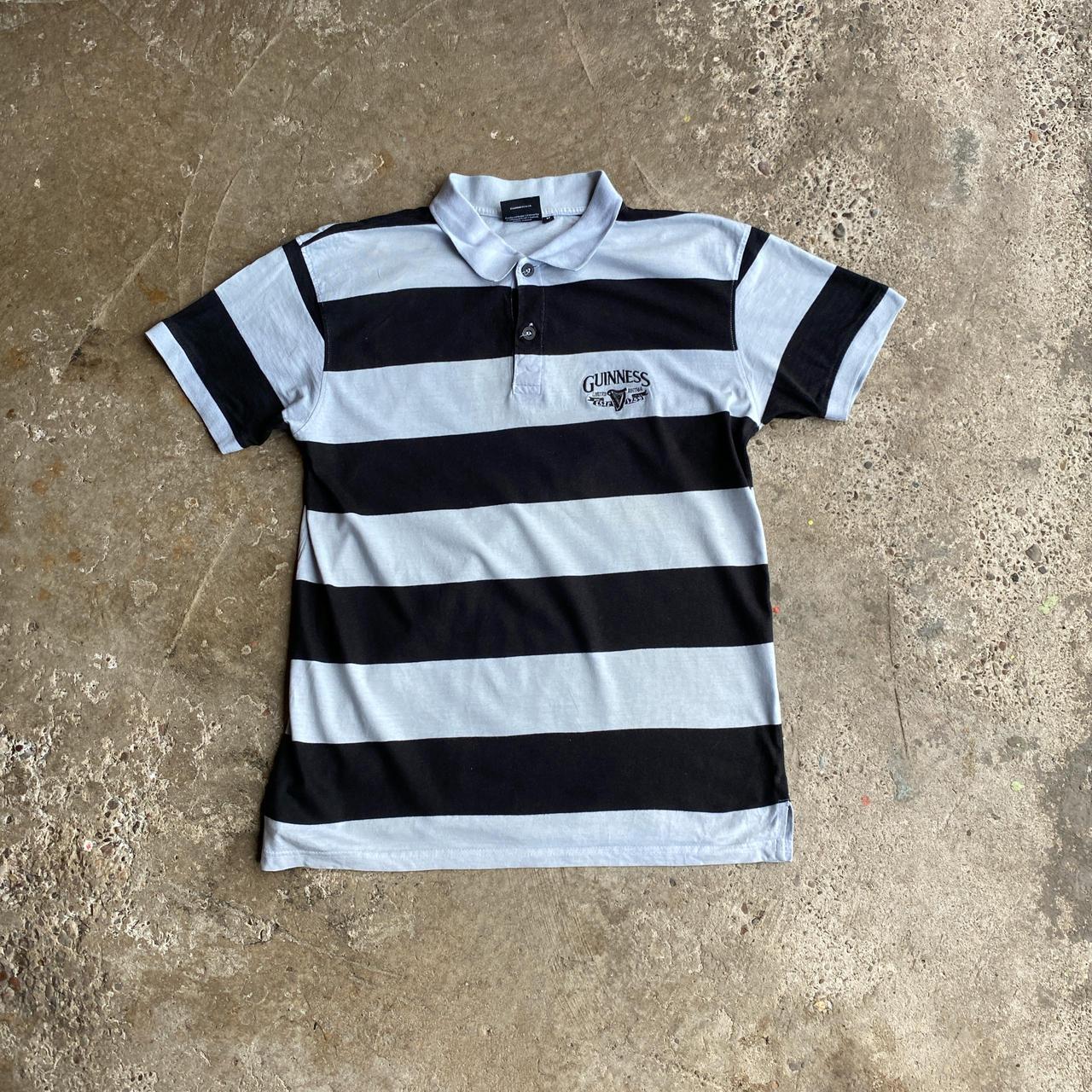 Black & Grey Striped Guinness Polo Shirt - M