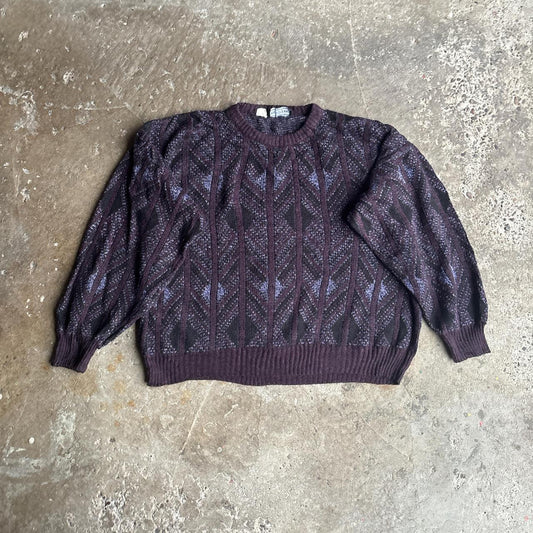 Purple Patterned Knitted Jumper - M (relaxed fit)