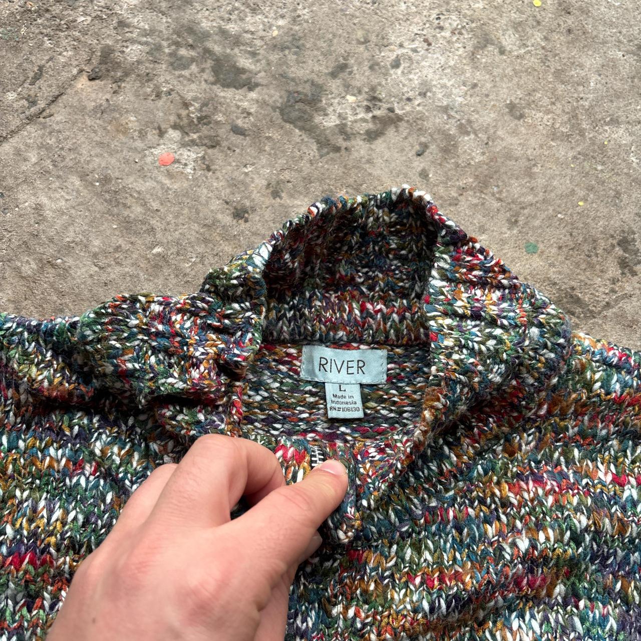 Multi-coloured zip-through knitted sweater  - L