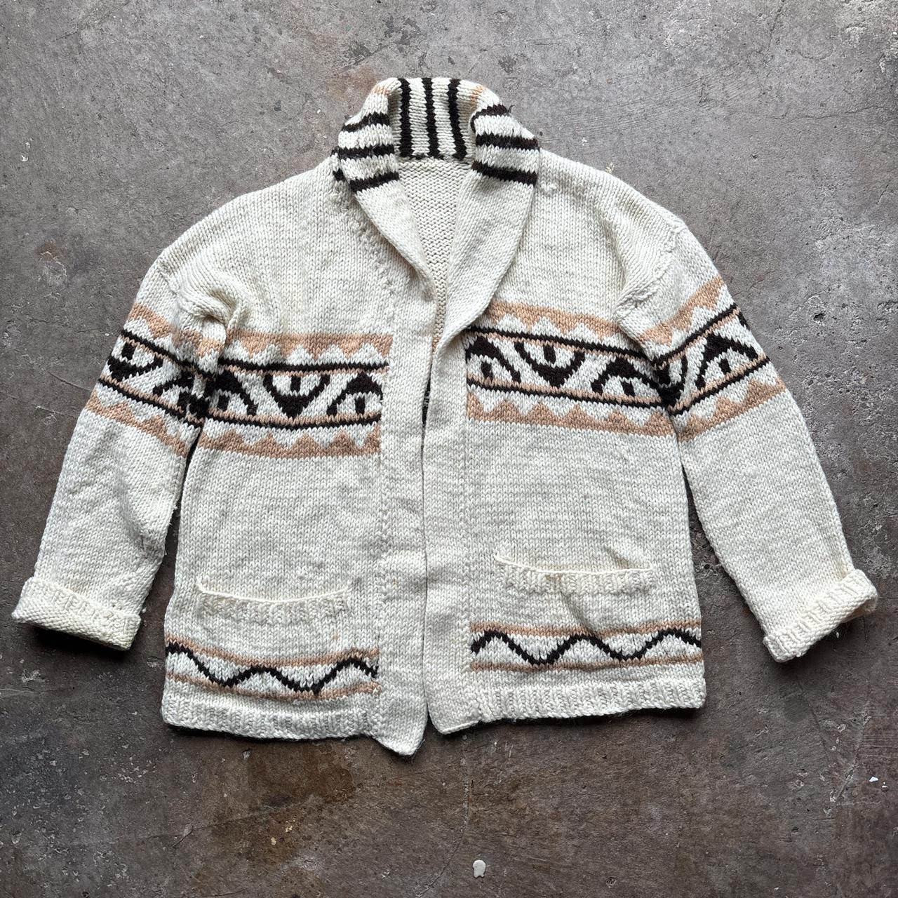 Cream 100% wool hand knit cardigan