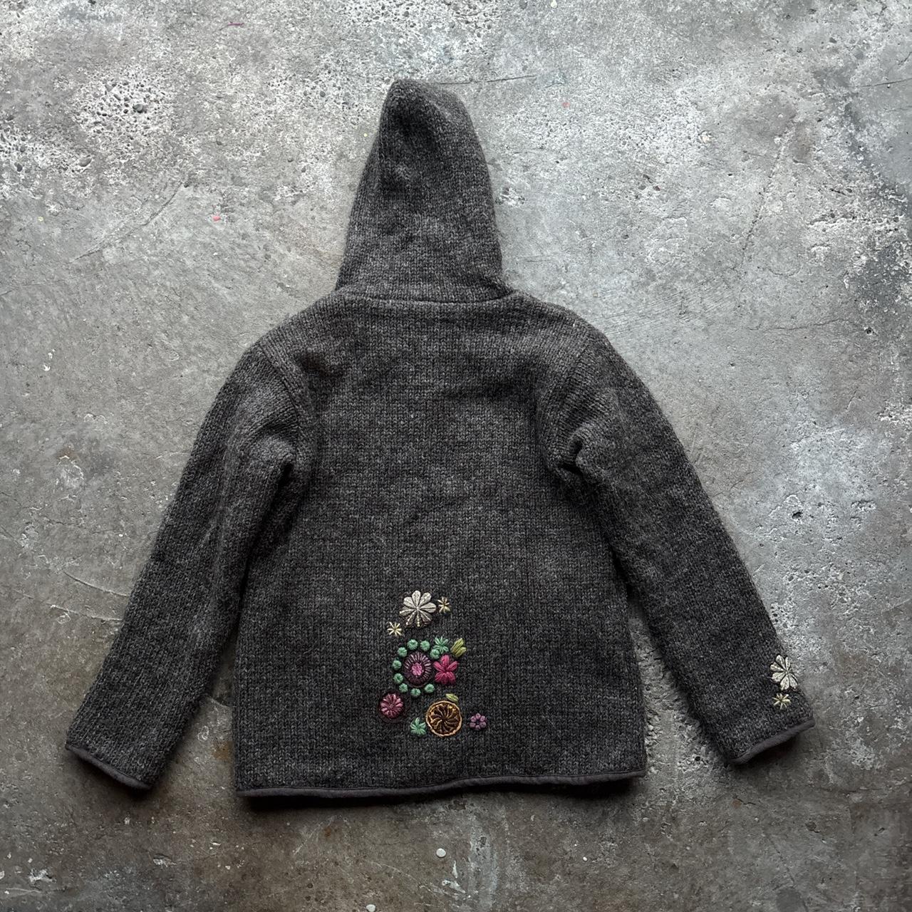 Brown wool Pachamama hooded jacket with fleece lining