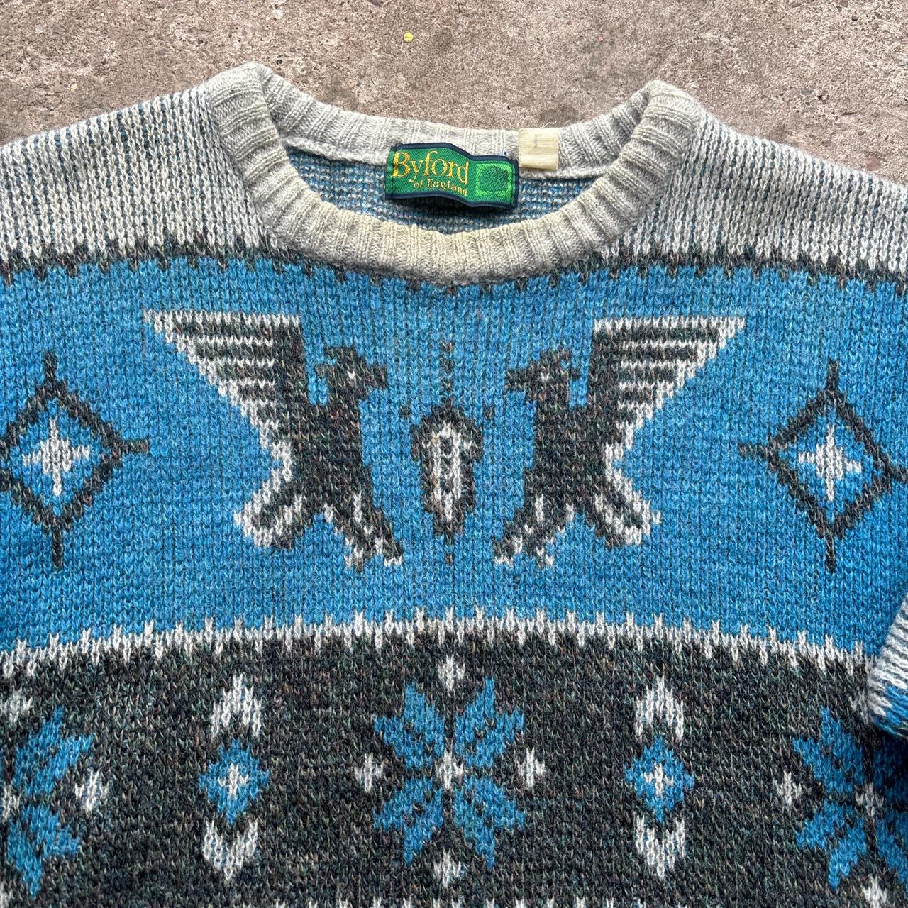 Grey patterned wool knit jumper