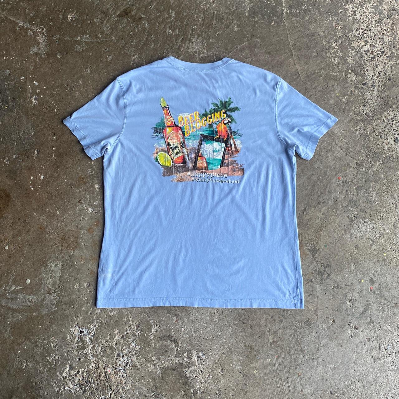 Light Blue Graphic Beer T-Shirt - L
