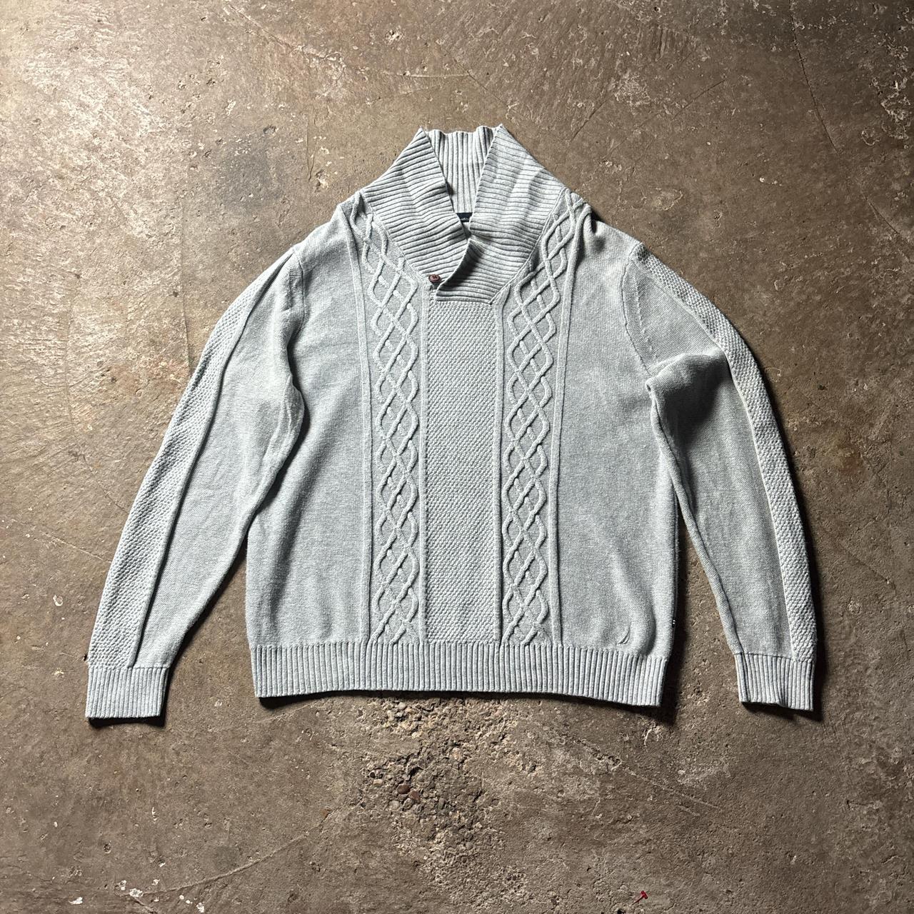 Grey Nautica Cable Knit Shawl Collar Jumper - XL