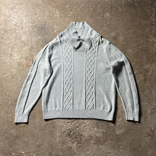 Grey Nautica Cable Knit Shawl Collar Jumper - XL