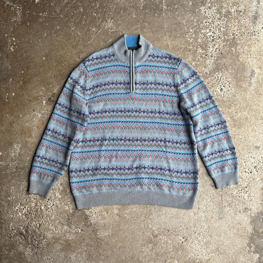 Grey & Blue Patterned Nautica Quarter Zip Jumper - XL