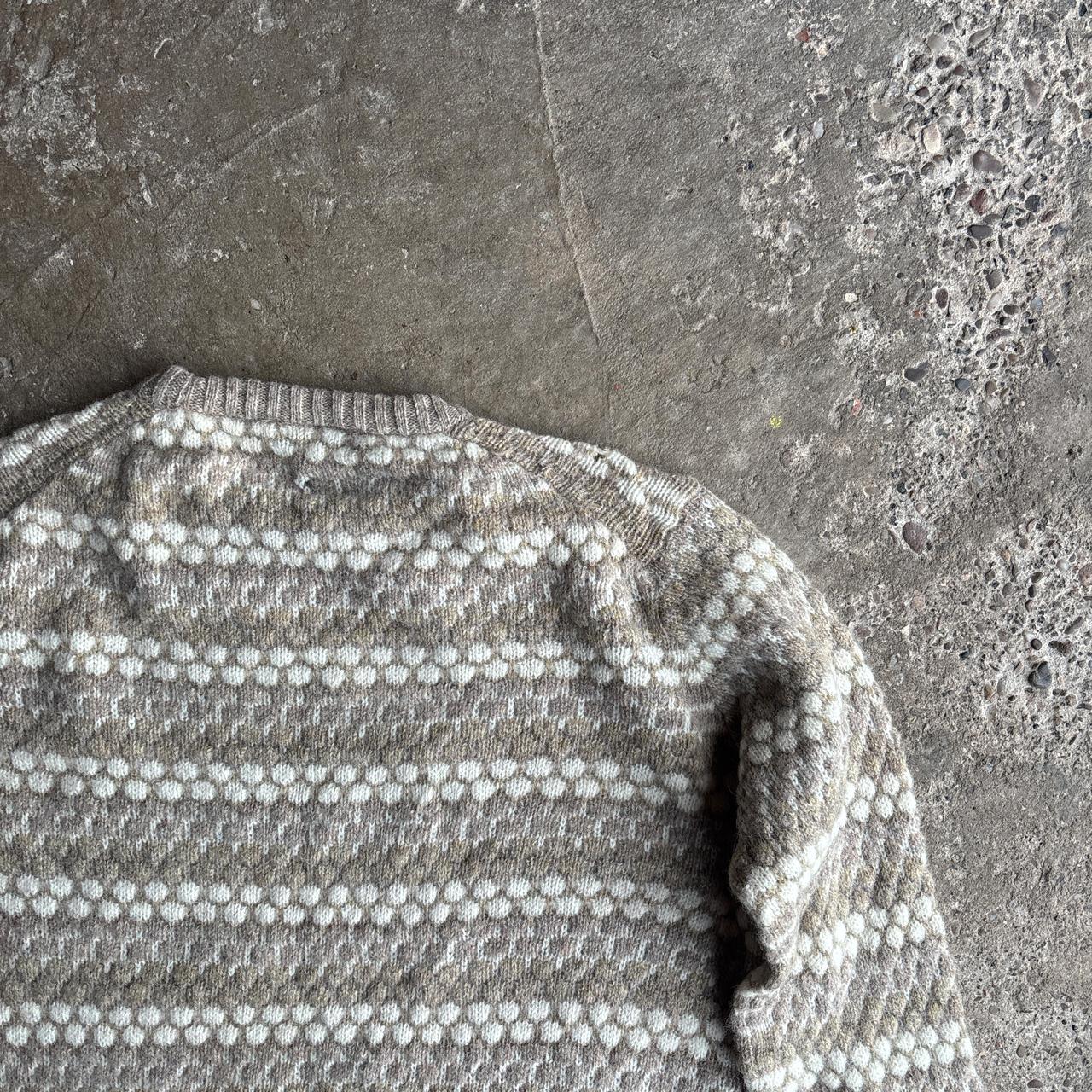 Cream & Tan Vintage Wool Knit Sweater - L