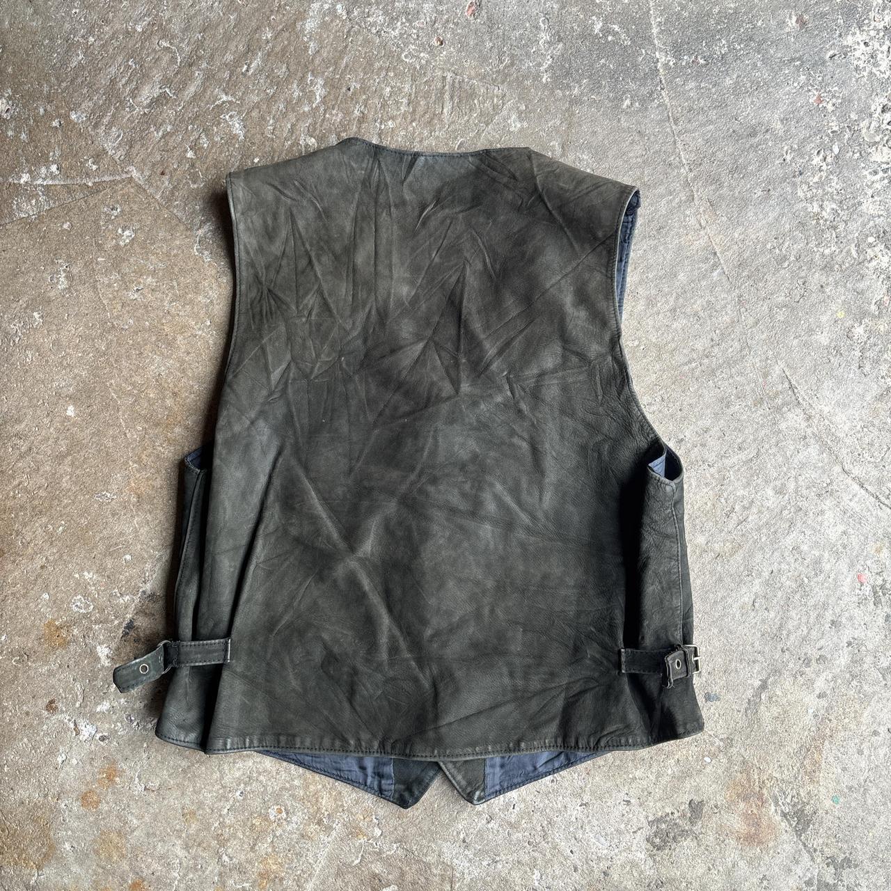 Dark Green leather vest - XL
