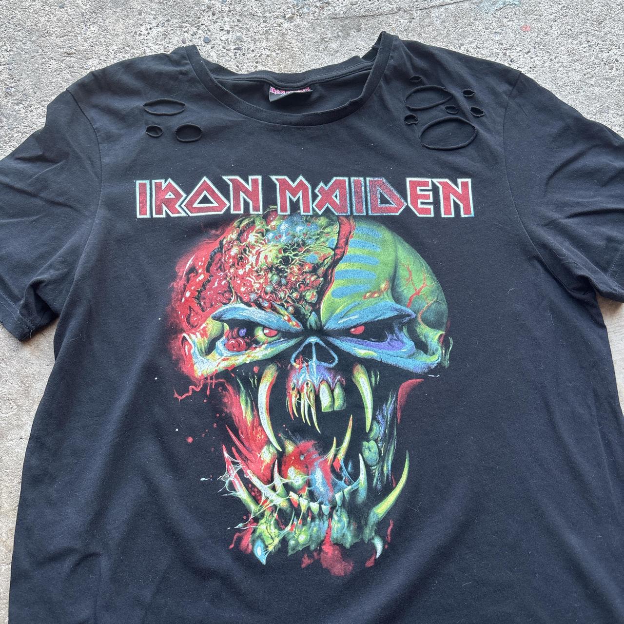Black Iron Maiden graphic tee with custom holes