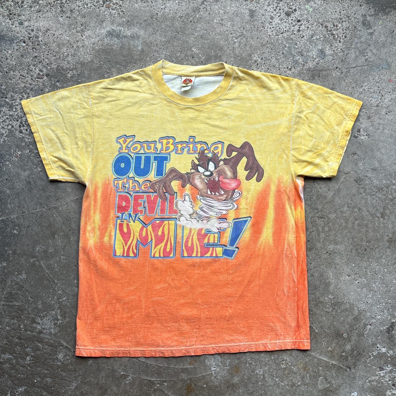 Vintage Looney Tunes Taz Flame Tie Dye Shirt