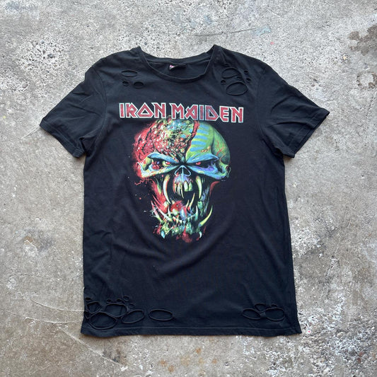 Black Iron Maiden graphic tee with custom holes