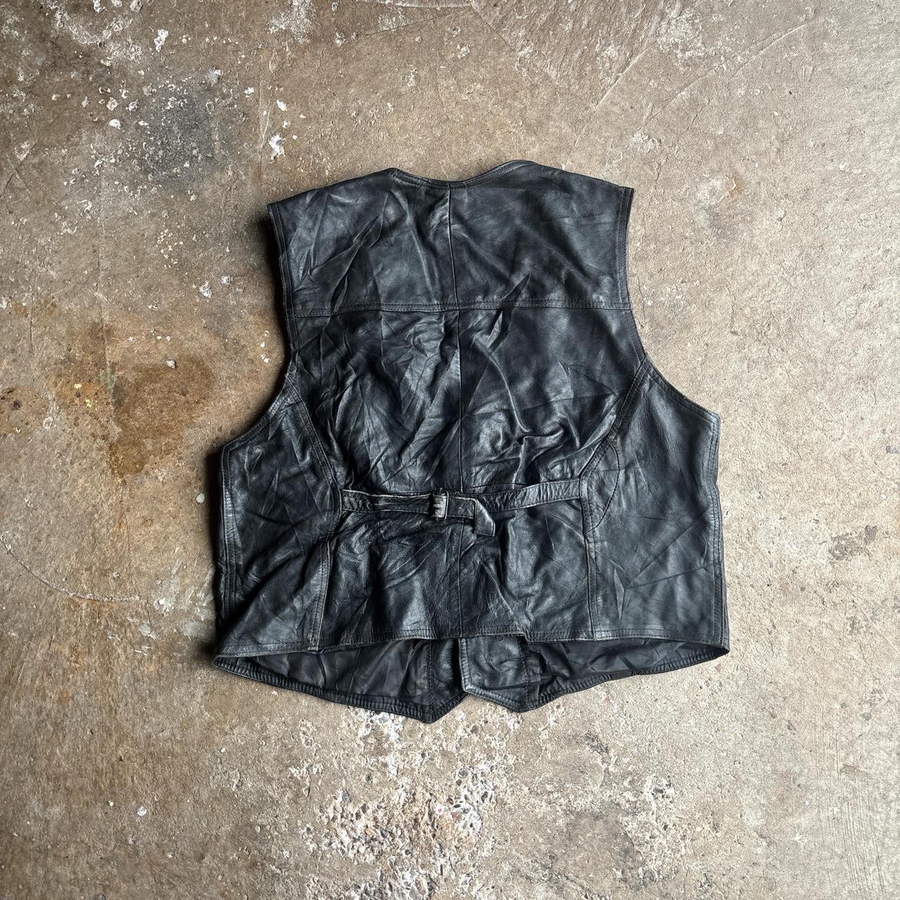 Vintage Black Leather V-Neck Vest