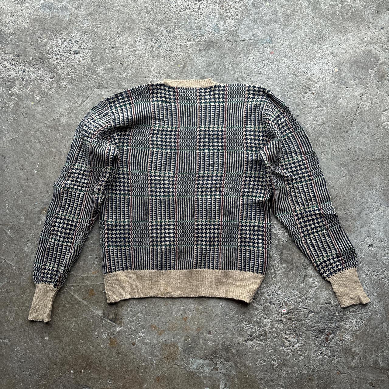 Vintage Tan Ralph Lauren knitted sweater with plaid pattern