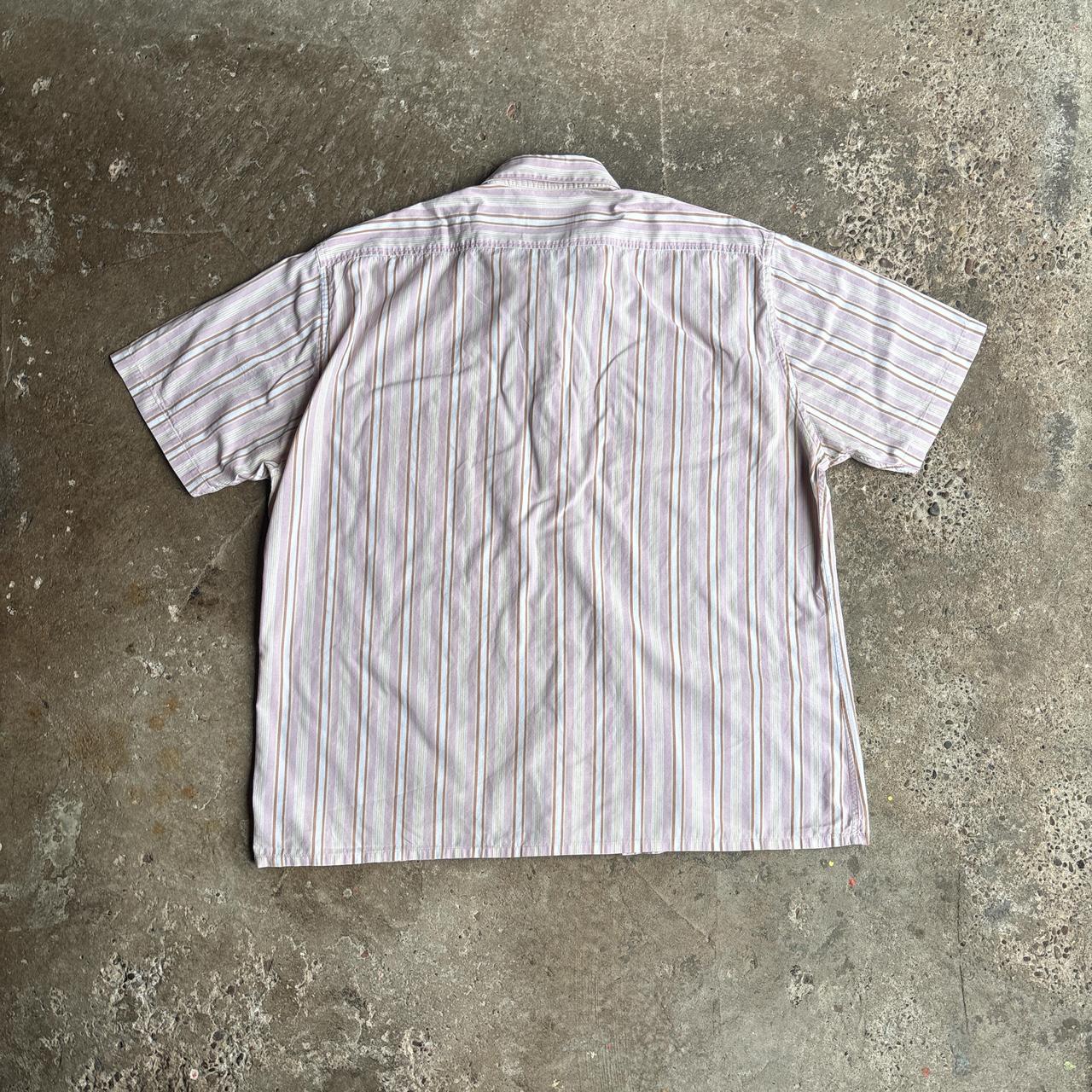 Pink Striped Yves Saint Laurent (YSL) Short Sleeve Shirt - 2XL