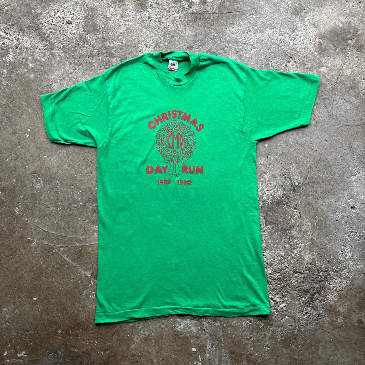 80s Green graphic single stitch tee with ‘Christmas Day Run’ print