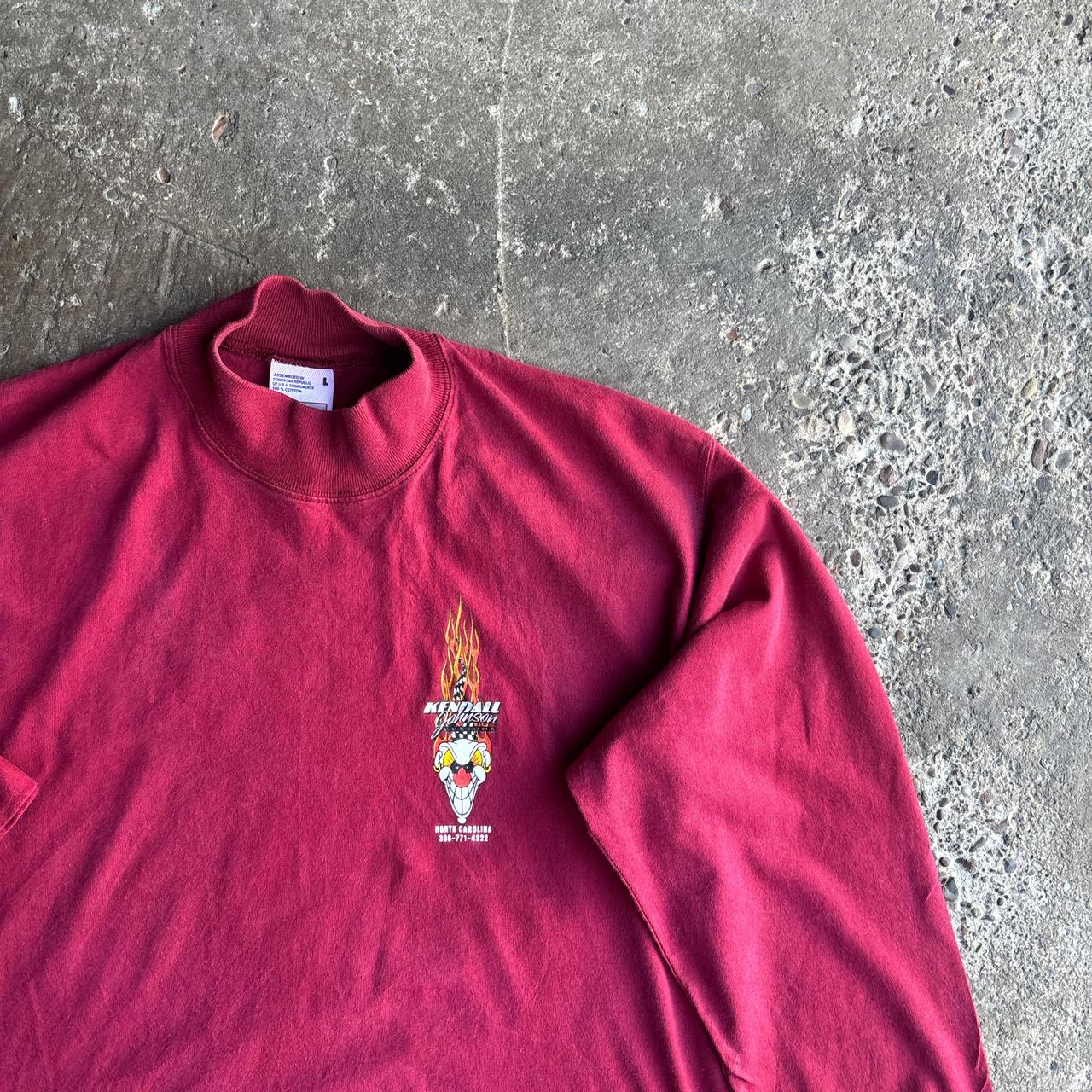 Burgundy Mock Neck Graphic Long-Sleeve T-Shirt - L