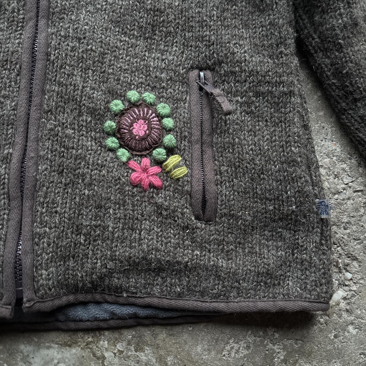 Brown wool Pachamama hooded jacket with fleece lining