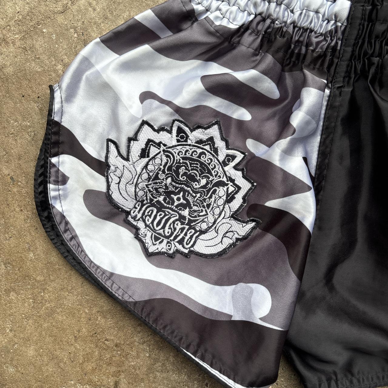 Black and grey camo Muay Thai shorts