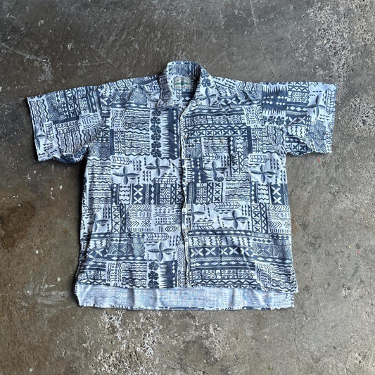 Blue & White Patterned Short Sleeve Shirt