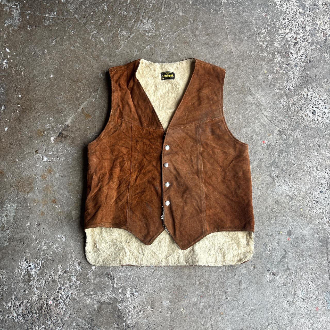 Brown Leather Longhorn Western Vest - M