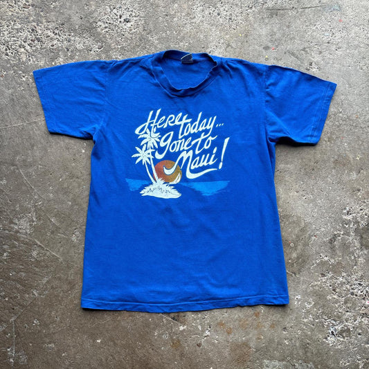 80s blue single stitch tee with Maui graphic - L