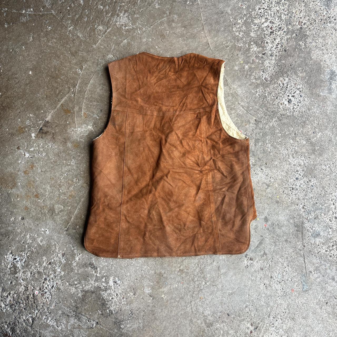 Brown Leather Longhorn Western Vest - M