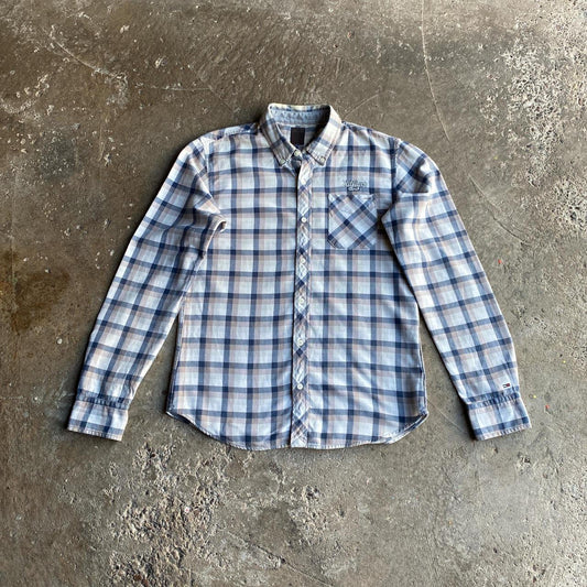Cream & Navy Plaid Tommy Hilfiger Long Sleeve Shirt - M