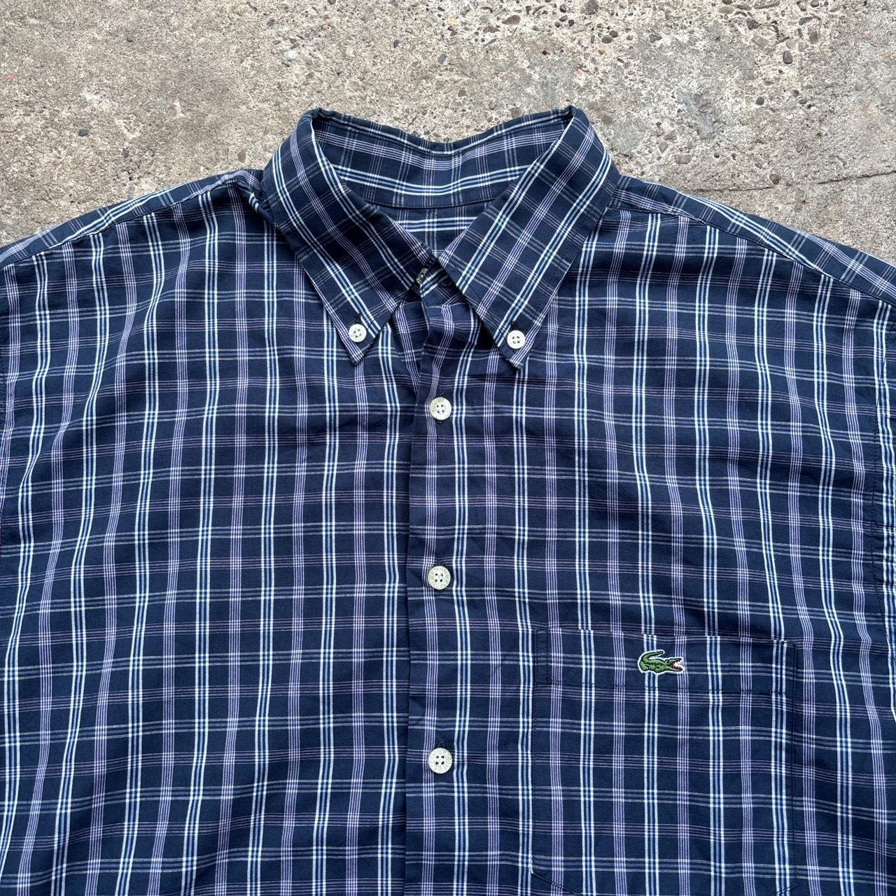 Navy Lacoste chequered short sleeved shirt